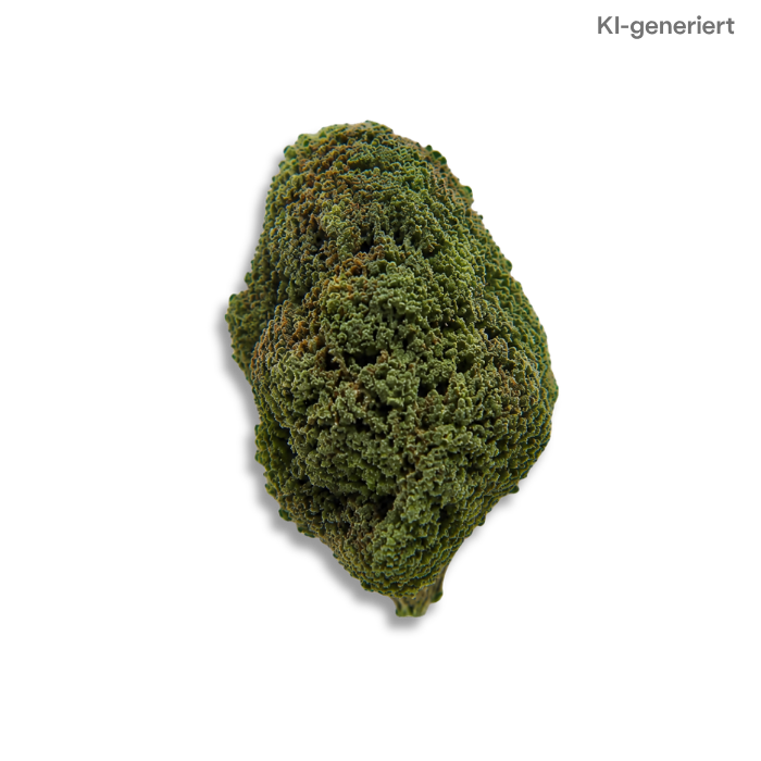 Nahansicht einer kompakten, sorgfältig getrimmten Cannabisblüte