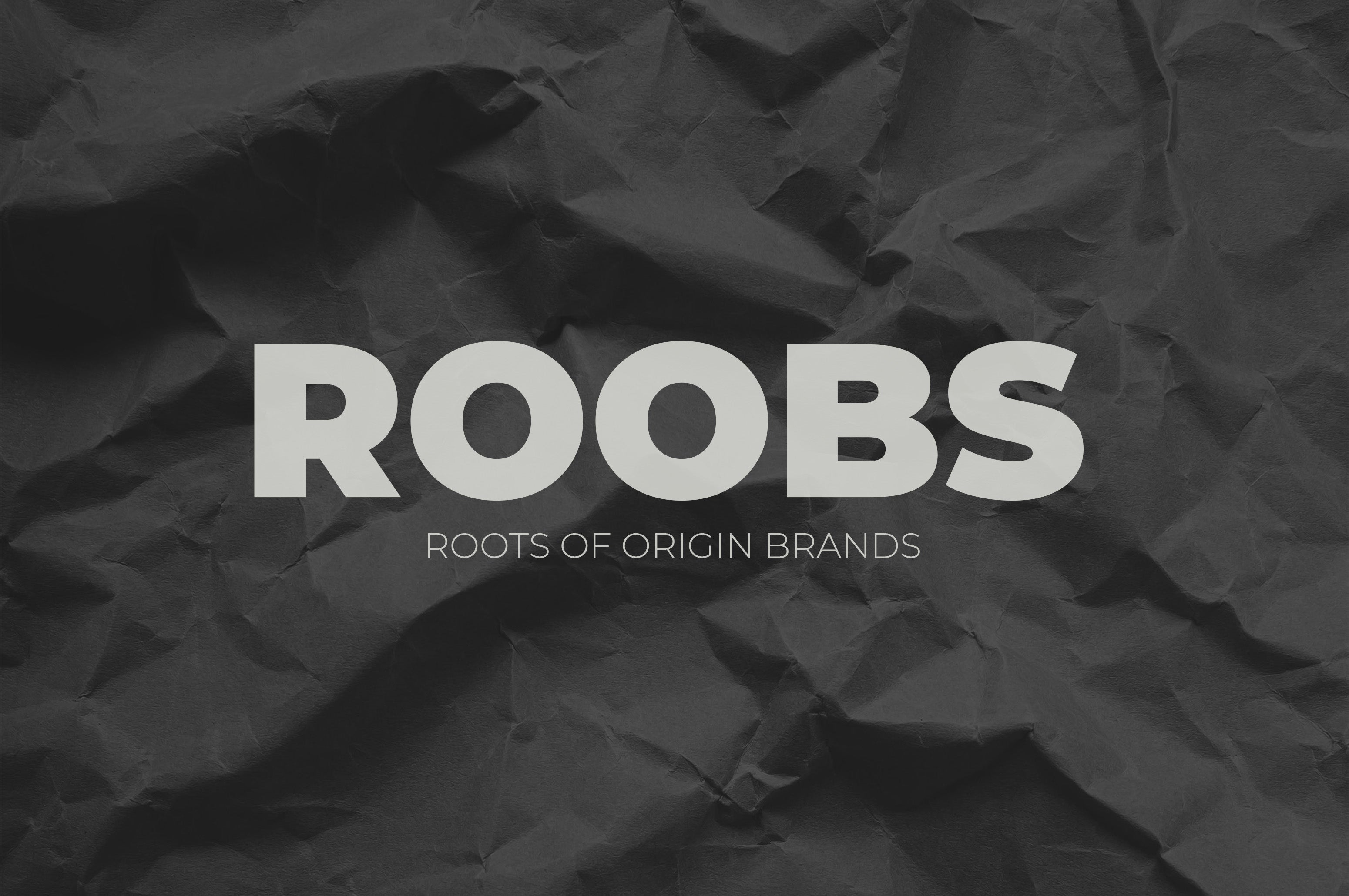 ROOBS Logo mit dem Schriftzug ,Roots of Origin Brands, auf grauem Hintergrund.