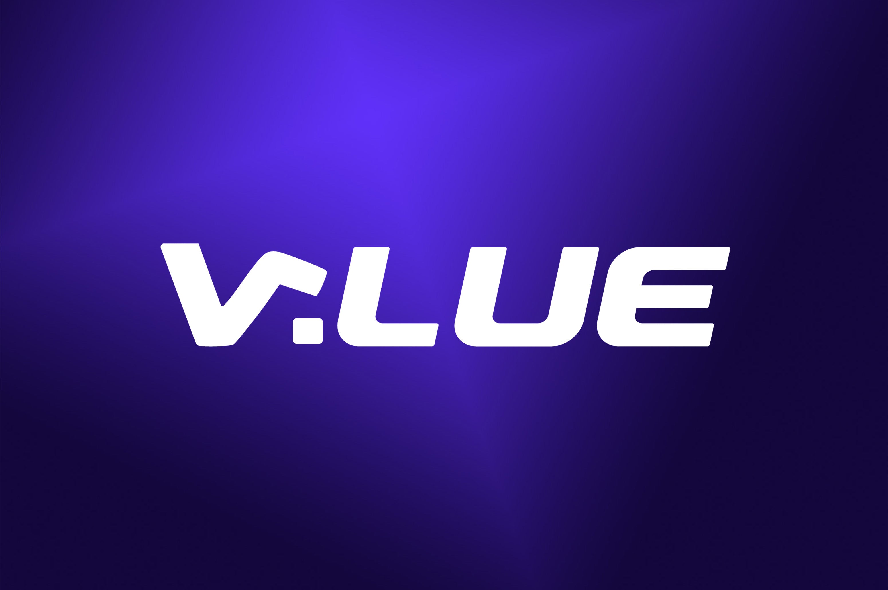 V.LUE Logo in weißer Schrift auf blauem Hintergrund.