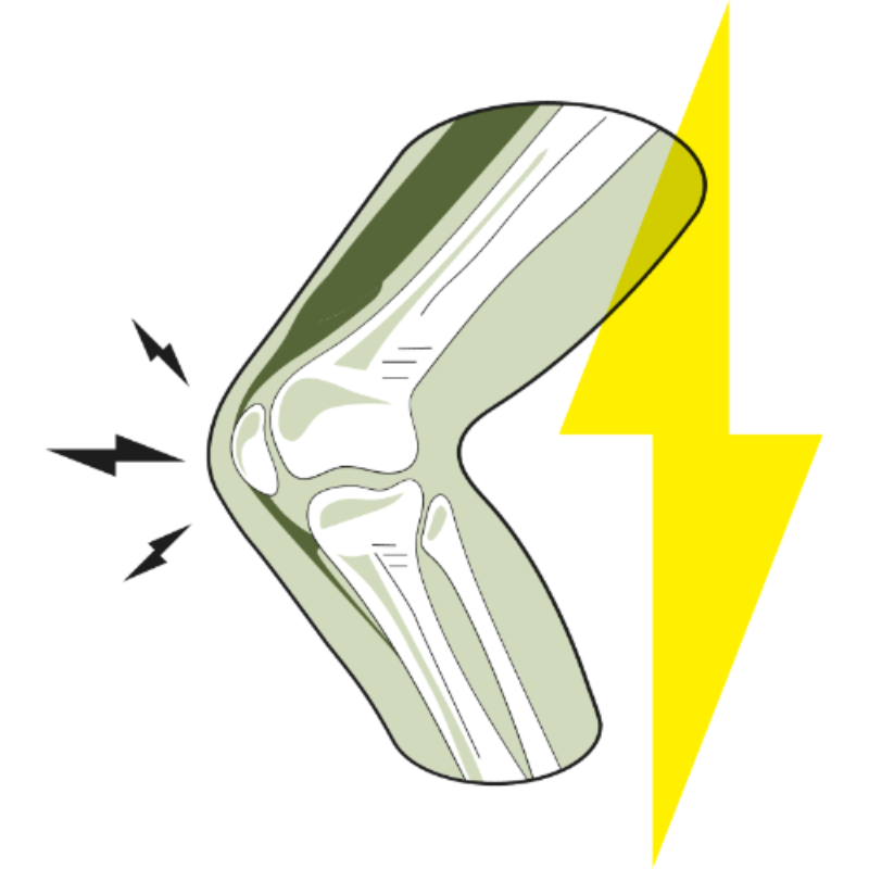 Illustration: Knie mit Blitzen. Symbolbild für das Thema Cannabis gegen Schmerzen.
